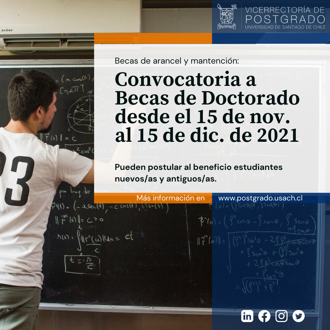 ConvoConvocatoria Abierta a  Becas de Doctorado Desde el 15 de nov. al 15 de dic. de 2021 