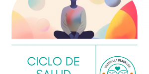 Sobre un fondo blanco se muestra una ilustración de una persona sentada en postura de meditación y bajo la ilustración aparece el título "Talleres de Salud Psicológica"