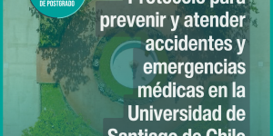 Gráfica cuadrada con una fotografía aérea del campus USACH de fondo y sobre ella aparece en la parte superior izquierda el isologo corporativo de la Vicerrectoría de Postgrado, y a la derecha muestra el texto: "Conoce el Protocolo para prevenir y atender 